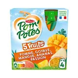 Pom Potes Gourdes 5 fruits pomme tropical sans sucres ajoutés, 4 gourdes de 90g