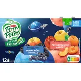 Pom Potes Gourdes pomme mûre myrtille et pomme brugnon abricot fruits sans sucres ajoutés, 12 gourdes de 90g