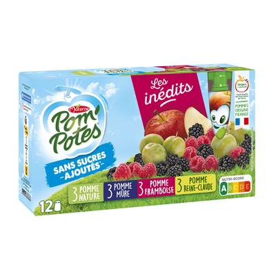 Pom Potes Compotes Gourdes Multivariété Bio, 12 gourdes de 90g