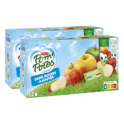 Pom Potes Compotes Pomme Nature sans sucre ajoutés, Lot de 2x12 gourdes