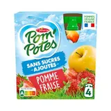 Pom Potes Gourdes purée pomme fraise sans sucres ajoutés, 4 gourdes de 90g