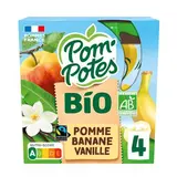 Pom Potes Gourdes pomme banane vanille sans sucres ajoutés, 4 gourdes de 90g