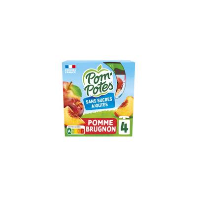Pom Potes Pomme Brugnon sans sucres ajoutés, 4 gourdes de 90g