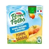 Pom Potes Gourdes purée pomme banane sans sucres ajoutés, 4 gourdes de 90g