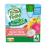 Pom Potes Gourdes pomme pêche fruit du dragon sans sucres ajoutés, 4 Gourdes de 90g