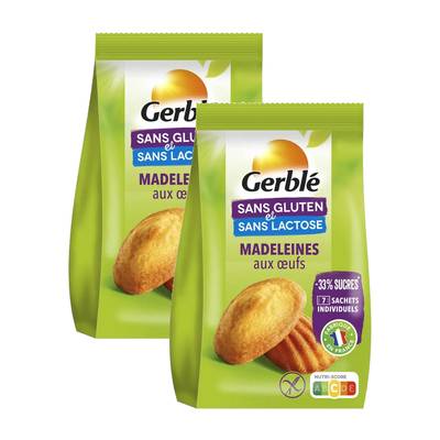Gerblé Sans Gluten Sans Lactose 7 Madeleines -36% de sucres en moins sans gluten et sans lactose, Lot de 2x200g