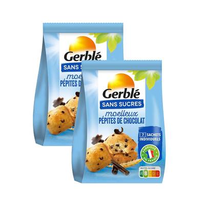 Gerblé Sans Sucres 7 Moelleux aux pépites de chocolat sans sucres, Lot de 2x196g