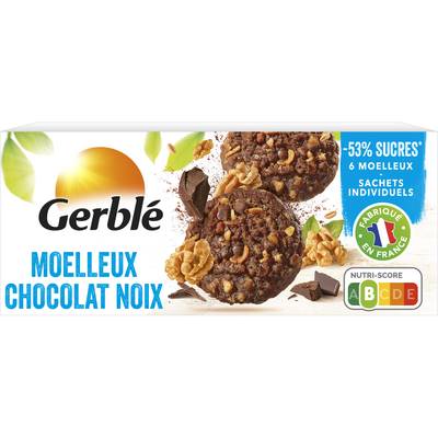Gerblé Teneur Réduite 6 Moelleux Chocolat et Noix -55% de sucres en moins, 138g