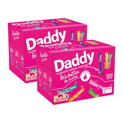 Daddy Sucre en Buchette Boîte Distributrice de 120 bûchettes, Lot de 2x480g