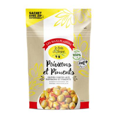 Le Brin d'Olivier Olives vertes dénoyautées farcies poivrons piments manzanilla, 730g