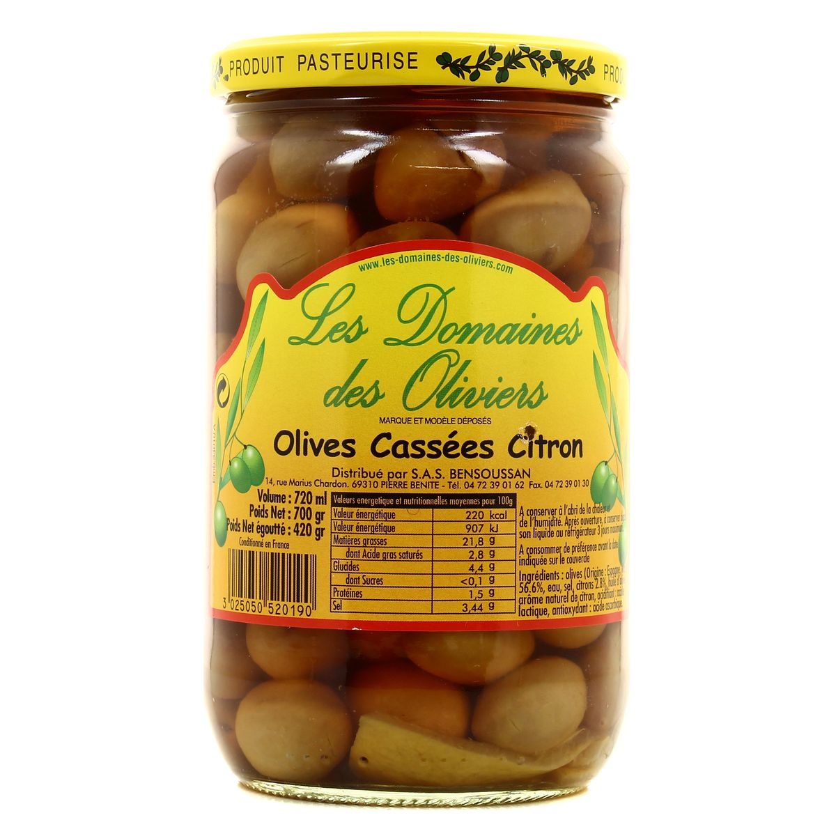 Les Domaines des Oliviers Olives cassées au citron, 72cl