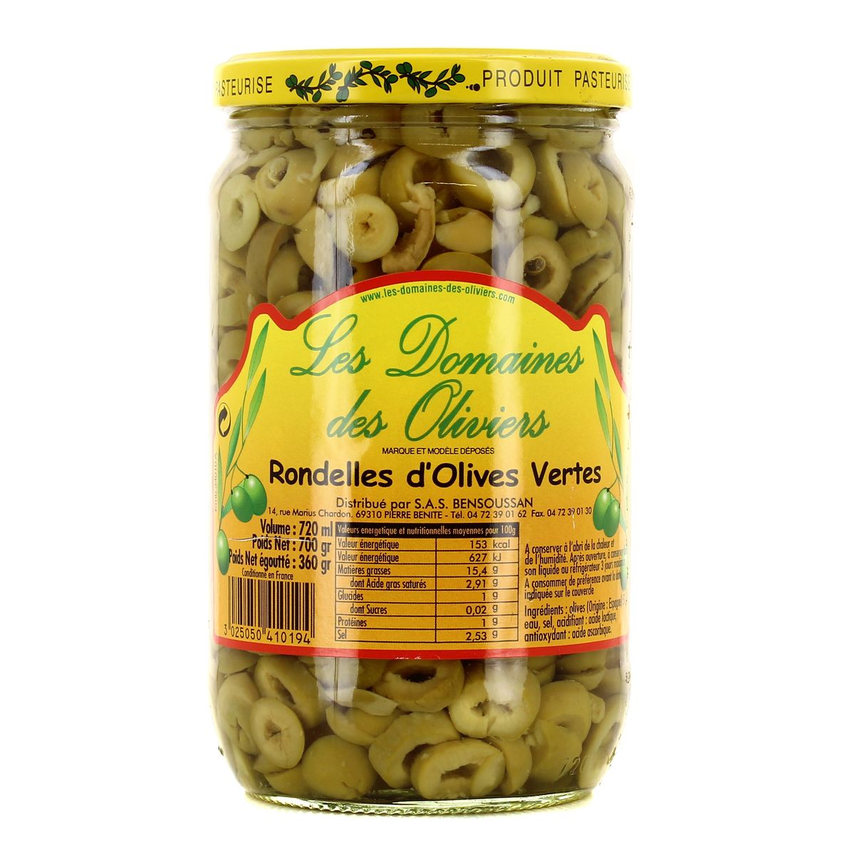 Les Domaines des Oliviers Olives Vertes en Rondelles, 72cl