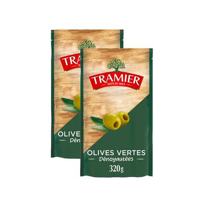 Tramier Olives vertes dénoyautées, Lot de 2x320g