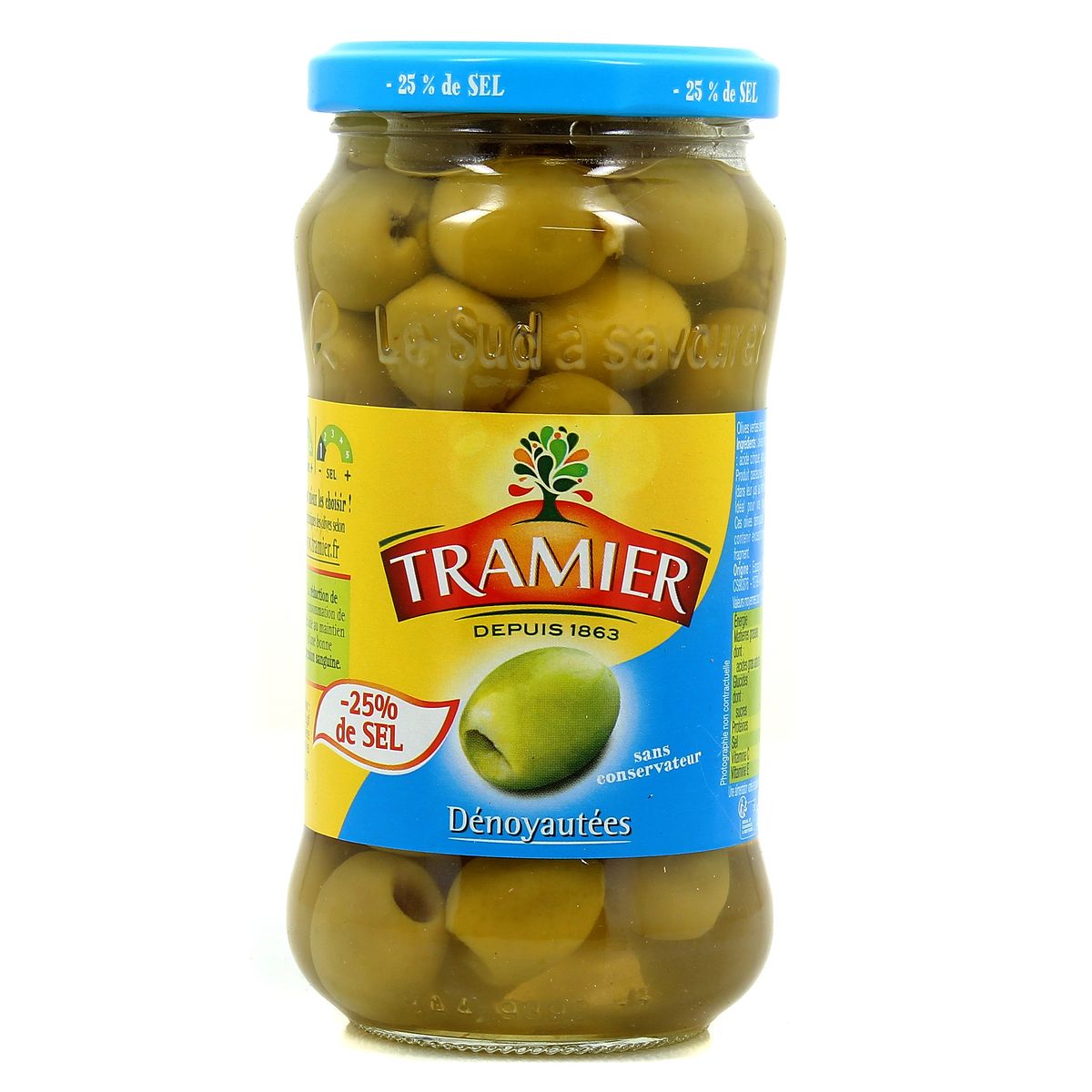 Tramier Olives vertes dénoyautées -25% de sel en moins, 160g