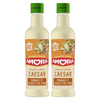 Amora Sauce Crudités Caesar Fromage et touche d'ail fumé, Lot de 2x38cl