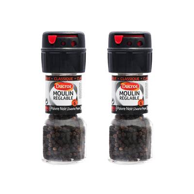 Ducros Poivre Noir Moulin Réglable, Lot de 2x28g