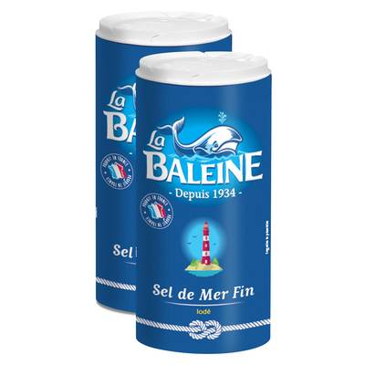 La Baleine Sel de Mer Fin Iodé et Fluoré, Lot de 2x550g