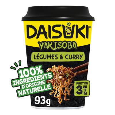 Daisuki Nouilles instantanées Yakisoba Saveur Curry et Légumes en cup, 93g
