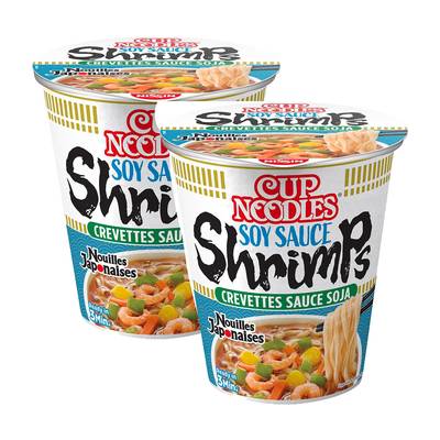 Nissin Nouilles japonaises saveur Crevettes sauce soja en cup, Lot de 2x63g