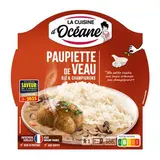 La Cuisine d'Océane Paupiette de veau aux champignons - Riz en barquette individuelle micro-ondable, 300g