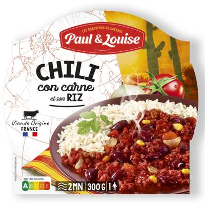 Paul & Louise Chili Con Carne et son Riz en barquette individuelle micro-ondable, 300g
