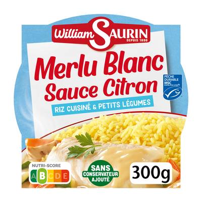 William Saurin Merlu Blanc Sauce Citron Riz et Légumes Cuisinés, 320g