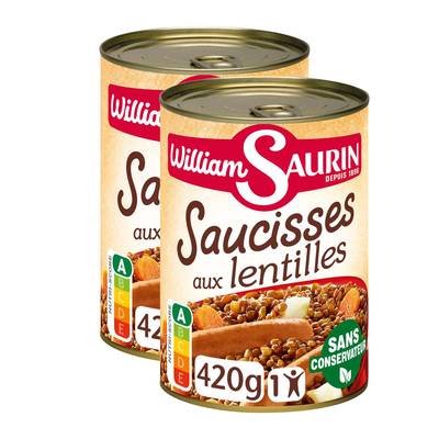 William Saurin Saucisses aux Lentilles, Lot de 2x420g