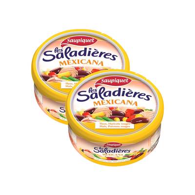 Saupiquet Les Saladières - Mexicana - Thon, Haricots Rouges, Maïs, Poivrons Rouges - Salade Snacking, Lot de 2x220g
