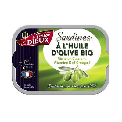 Trésor des Dieux Sardines à l'huile d'olive bio, 115g