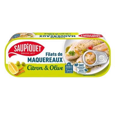 Saupiquet Filets de Maquereaux Marinés Citron et Olives, 176g