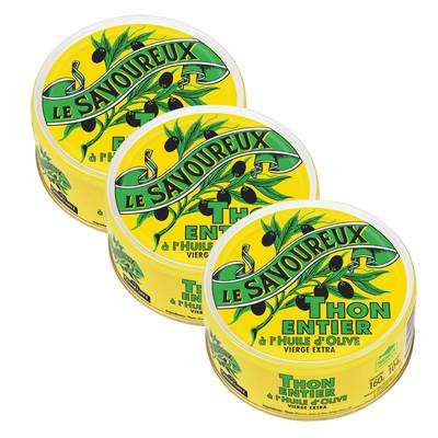 Le Savoureux Thon Entier à l'Huile d'Olive Vierge Extra, Lot de 3x160g