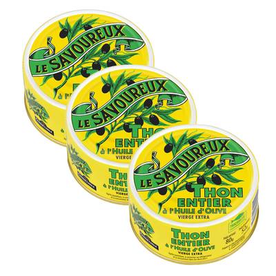 Le Savoureux Thon Entier à l'Huile d'Olive Vierge Extra, Lot de 3x80g