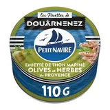 Petit Navire Émietté de thon mariné aux olives et herbes de Provence en conserve, 110g
