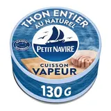 Petit Navire Thon entier au naturel cuisson vapeur en conserve, 130g