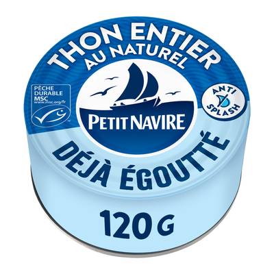Petit Navire Thon entier naturel MSC déjà égoutté, 120g
