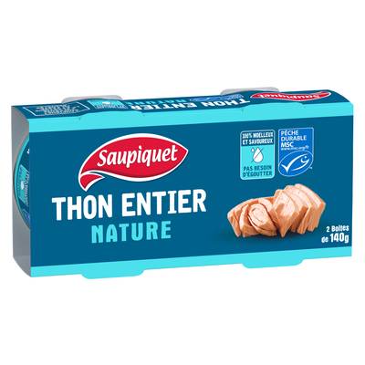 Saupiquet Thon entier naturel MSC sans égouttage, 2x140g