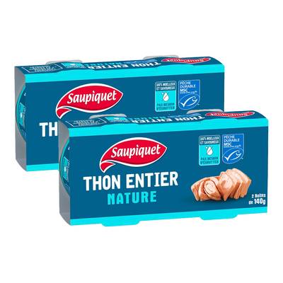 Saupiquet Thon entier naturel MSC sans égouttage, Lot de 2 - 2x140g