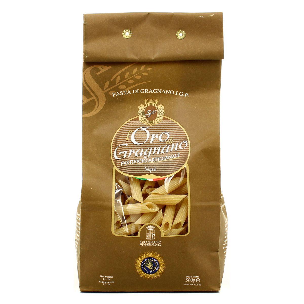 L'Oro Di Gragnano Pâtes Penne Rigate artisanales de Naples IGP Premium, 500g