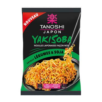 Tanoshi - Japon Nouilles Japonaises Yakisoba Saveur Légumes Soja en sachet, 90g