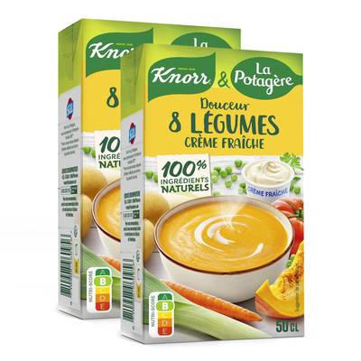 Knorr & La Potagère Soupe Douceur de 8 légumes à la crème fraîche, Lot de 2x50cl