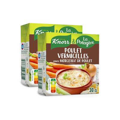 Knorr & La Potagère Soupe Poule Vermicelles aux petits légumes et morceaux de volaille, Lot de 2x30cl