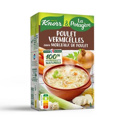 Knorr & La Potagère Soupe Poule Vermicelles aux petits légumes et morceaux de volaille, 1L