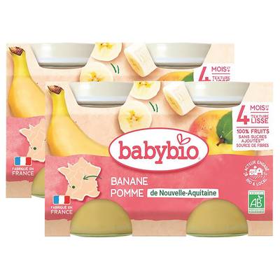 Babybio Banane, Pomme d'Aquitaine Bio Pot Bébé Dès 4 mois, Lot de 2 - 2x130g