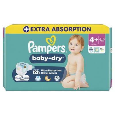 Pampers Babydry Couches Baby-Dry 10-15kg - Taille 4+, 42 couches