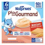 Naturnes® - P'tit Biscuit Dessert lacté Semoule Saveur Lait Biscuitée Pots Bébé dès 6 mois, 4x100g