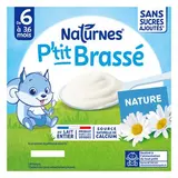 Naturnes® - P'tit Brassé Dessert Lacté Nature Sans Sucres Ajoutés Coupelle Bébé Dès 6 mois, 4x90g