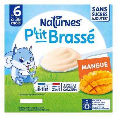 Naturnes® - P'tit Brassé Dessert Lacté Mangue Coupelle Bébé Dès 6 Mois, 4x90g