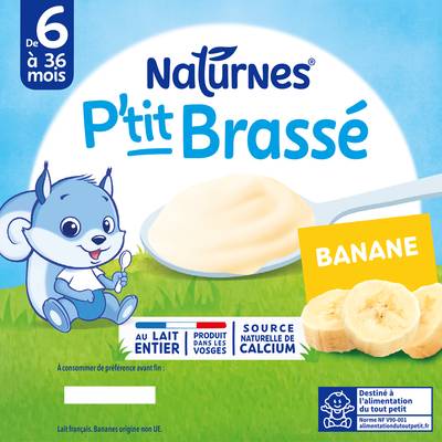 Naturnes® - P'tit Brassé Dessert Lacté Banane Coupelle Bébé Dès 6 mois, 4x100g
