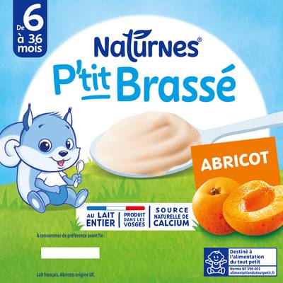 Naturnes® - P'tit Brassé Dessert Lacté Abricot Coupelle Bébé Dès 6 mois, 4x100g