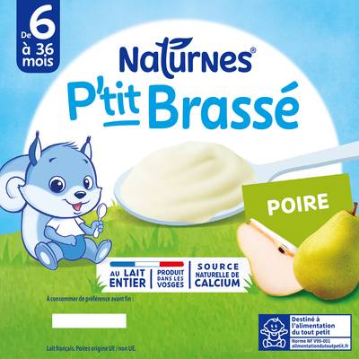Naturnes® - P'tit Brassé Dessert Lacté Poire Coupelle Bébé Dès 6 mois, 4x100g